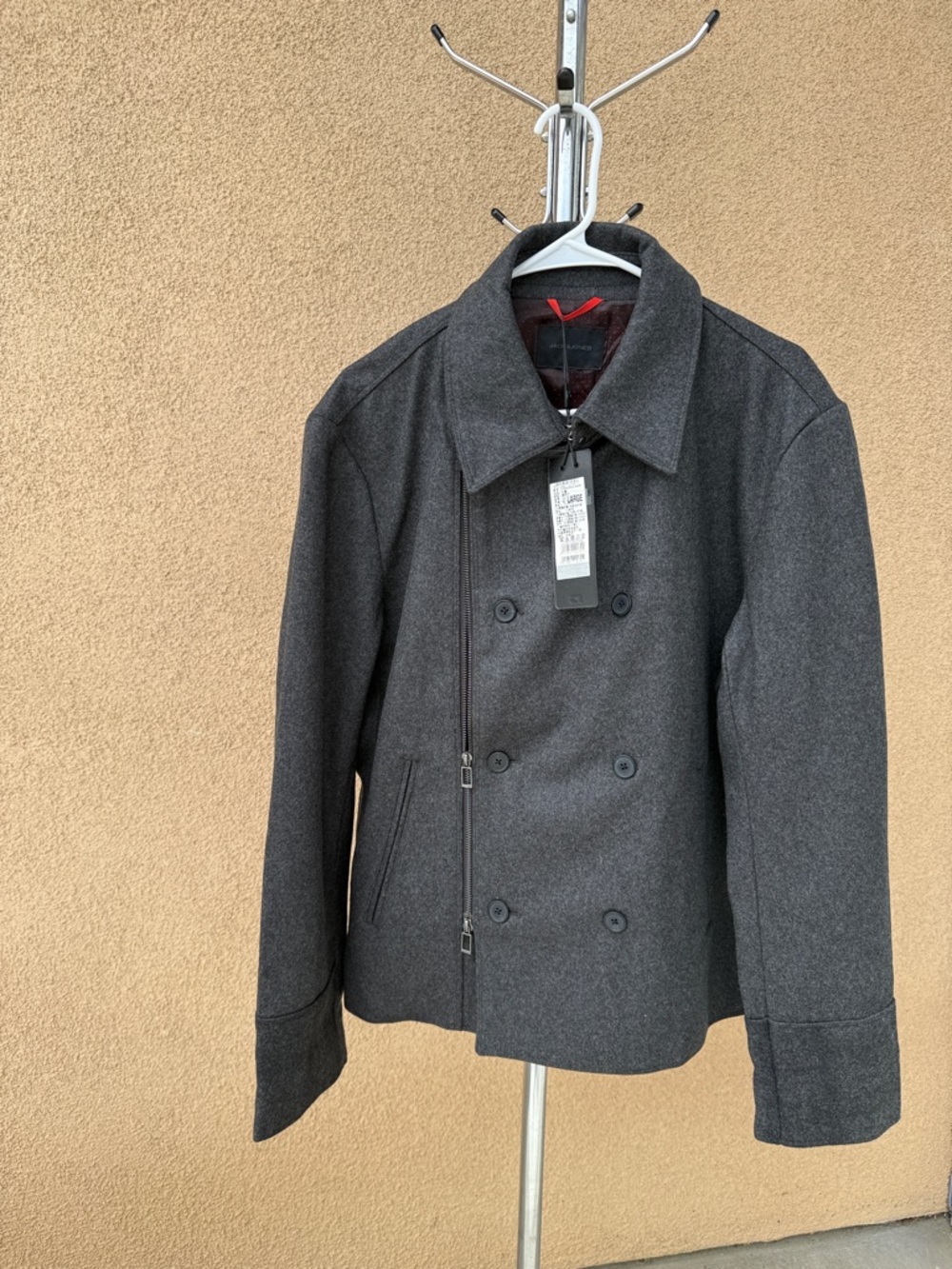 Jack & Jones Men's Dark Gray Double-Breasted Pea Coat